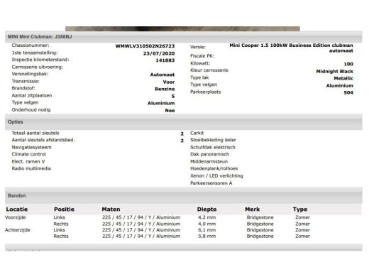 Mini Clubman 1.5 136Pk Automaat Cooper Edition / Panoramadak / Airco-ecc./ Navigatie / Leder / Xenon / Apk 08-... ActivLease financial lease