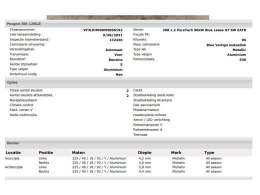 Peugeot 308 SW 1.2 131PK GT Automaat / Distributie vv.bij 102.000KM / Trekhaak / 1/2 Leder / Pdc+Camera / Nav... ActivLease financial lease