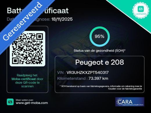 Peugeot e-208 EV Active Pack 50 kWh SOH 95% Navi.Led.Cruise ActivLease financial lease