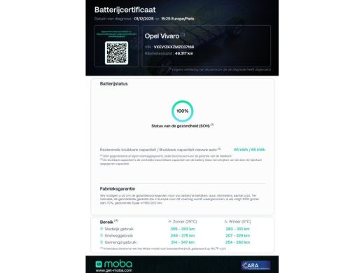 Opel Vivaro-e L2H1 Edition 75 kWh 100% Elektrisch WLTP Range 315km SOH 100% 05-2021 ActivLease financial lease