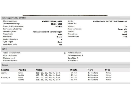 Volkswagen Caddy 2.0 TDI 5Pers. Euro6 Trendline / 2xSchuifdeur / Airco / Pdc. / Radio multimedia / ActivLease financial lease