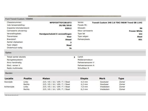 Ford Transit Custom 340 2.0 TDCI Euro6 131PK H2 Trend 3Pers. *ideaal voor Camper*/ Navigatie / Pdc./ Airco / Safety&C... ActivLease financial lease