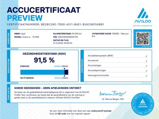 Opel Vivaro-e L2H1 Edition 75 kWh | SOH 91% | Snelladen | Airco | Camera | Cruise | Carplay | 3-Zits | Navi ActivLease financial lease