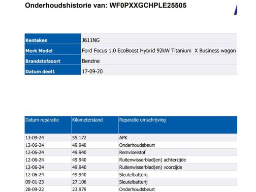 Ford Focus 1.0 124PK Hybrid Titanium X Business / Panoramadak / Pdc+Camera / Airco-ecc./ Xenon / Radio multi... ActivLease financial lease