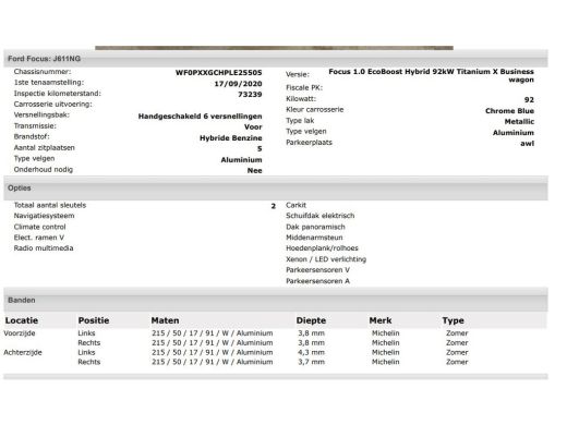 Ford Focus 1.0 124PK Hybrid Titanium X Business / Panoramadak / Pdc+Camera / Airco-ecc./ Xenon / Radio multi... ActivLease financial lease