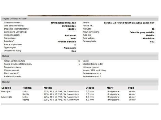 Toyota Corolla 1.8 Hybrid Executive Sedan / Leder / Navigatie / Xenon / Pdc.V+A / Airco-ecc./ Radio multimedia /... ActivLease financial lease