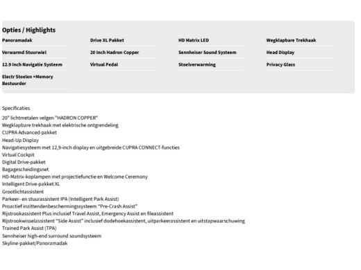 CUPRA Terramar 1.5 TSI e-Hybrid VZ Performance | Pano dak | 20" inch | Trekhaak | 272 pk | Sennheiser Audio | HUD | ActivLease financial lease