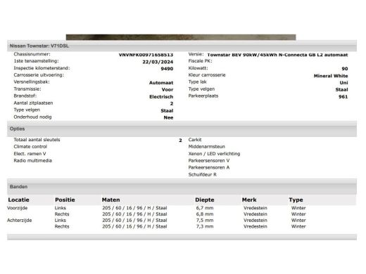 Nissan Townstar N-Connecta L2 45 kWh 100% EV. / Pdc.+Camera / Airco-ecc./ Radio-multimedia / Schuifdeur rechts / ... ActivLease financial lease