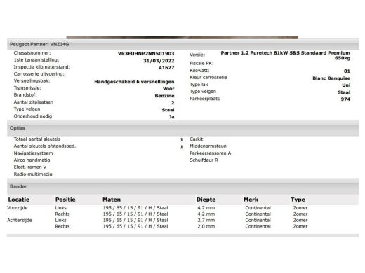Peugeot Partner 1.2 Benzine 111PK Euro6 Premium / Airco / Navigatie / Cruise-ctr. / Schuifdeur + Raam / Radio mul... ActivLease financial lease
