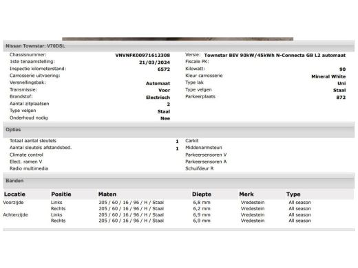 Nissan Townstar N-Connecta L2 45 kWh 100% EV. / Pdc.+Camera / Airco-ecc./ Radio-multimedia / Schuifdeur rechts / ... ActivLease financial lease