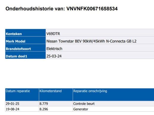 Nissan Townstar N-Connecta L2 45 kWh 100% EV. / Pdc.+Camera / Airco-ecc./ Radio-multimedia / Schuifdeur rechts / ... ActivLease financial lease