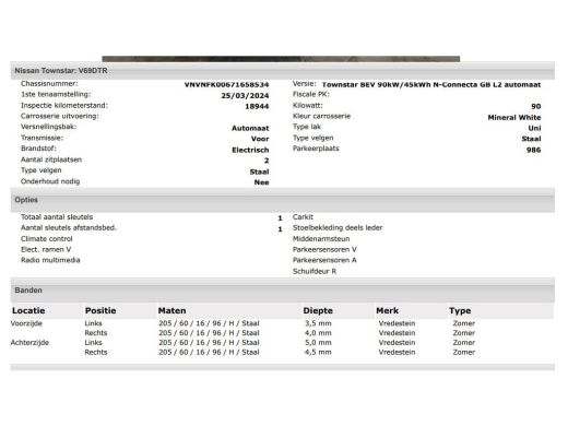 Nissan Townstar N-Connecta L2 45 kWh 100% EV. / Pdc.+Camera / Airco-ecc./ Radio-multimedia / Schuifdeur rechts / ... ActivLease financial lease