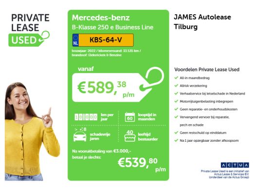 Mercedes-Benz B-Klasse 250 e Business Line CAMERA | NAVI & CARPLAY | STOF-LEDER ActivLease financial lease
