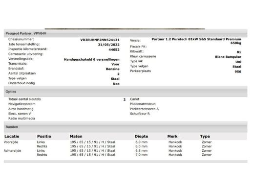Peugeot Partner 1.2 Benzine 111PK Euro6 Premium / Airco / Navigatie / Cruise-ctr. / Schuifdeur + Raam / Radio mul... ActivLease financial lease