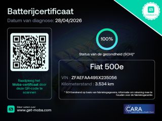 Fiat 500e La Prima 42 kWh | 8 Jaar Garantie | SOH 100% | Camera | Kunstlederen bekleding | Stoelverwarming ...