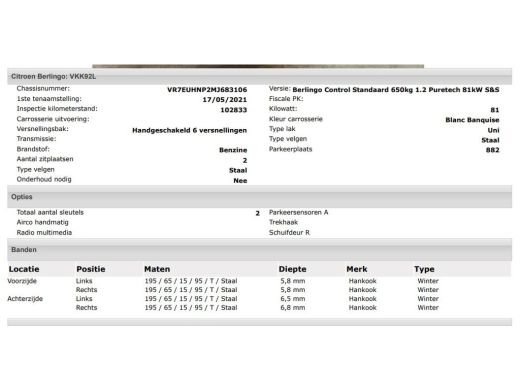 Citroën Berlingo 1.2 Benzine 111PK Euro6 / Distributie is vervangen  /Trekhaak / RVS imperiaal  / Schuifdeur / Air... ActivLease financial lease