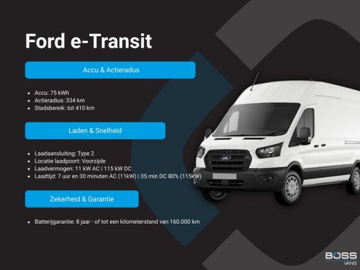 Ford E-Transit 68kWh 184PK L4H3 317km WLTP 96,5% (SOH) BEV Snelladen Carplay Climate control Cruise control Navi... ActivLease financial lease