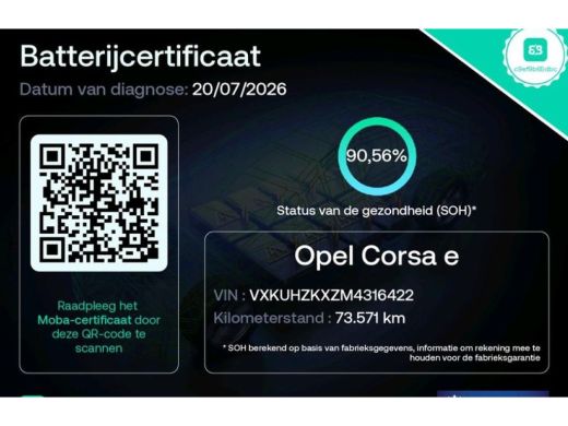 Opel Corsa-e 100kW / 50kWh Edition / SOH 90.6% / Airco-Ecc. / Cruise-ctr. / Apple Carplay Android / Navigatie ... ActivLease financial lease
