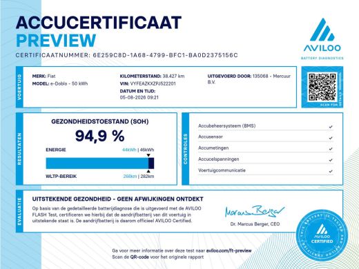 Fiat Dobl&ograve; Elektrisch 50 kWh L2 | Snelladen | SOH 94% | Airco | Cruise | Parkeersens. ActivLease financial lease