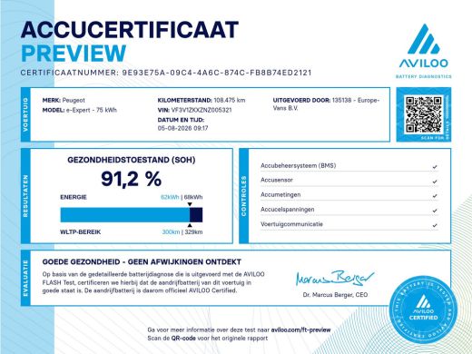 Peugeot e-Expert Long Asphalt 75 kWh Snellader Koelwagen 12V+230V SOH 91% 05-2022 ActivLease financial lease