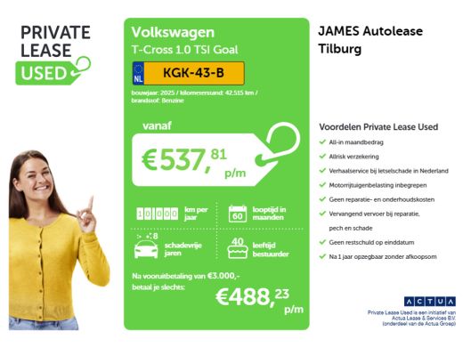 Volkswagen T-Cross 1.0 TSI Goal CARPLAY | AD-CRUISE | STOELVERWARMING ActivLease financial lease