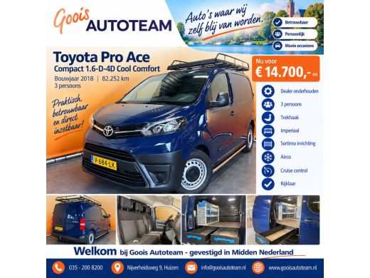 Toyota ProAce 1.6 D-4D Cool Comfort Sortimo | trekhaak | imperial ActivLease financial lease