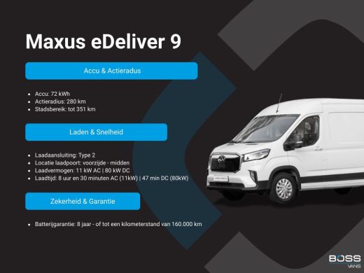 Maxus eDeliver9 77kWh 204PK Nieuw model! Dubbele Cabine 7 Stoelen 300km WLTP L3H2 Adaptieve Cruise LED Snelladen ... ActivLease financial lease