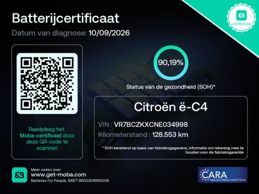 Citroën &euml;-C4 &Euml;-C4 50KWH 136PK SHINE AUTOMAAT SOH 90,19% / NAVI / LEDER / CLIMA / LED / PDC / 18" LMV / CAMERA ... ActivLease financial lease