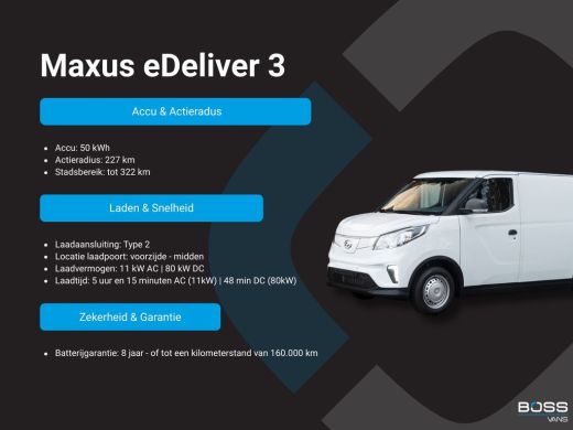 Maxus eDeliver3 50kWh 122PK Elektrisch! L1 227km WLTP Cruise control Snelladen Laadkabel Camera Carplay Climtate ... ActivLease financial lease