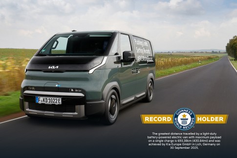 Kia PV5 vestigt wereldrecord: 693 kilometer op één acculading! Kia PV5 vestigt wereldrecord: 693 kilometer op één acculading!